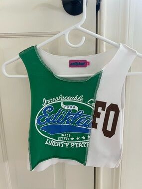 Edikted Green & White Graphic Crop Tank Top -